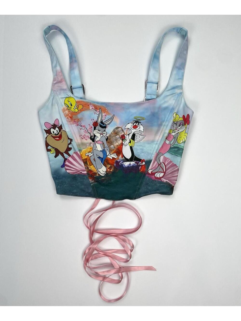 Dolls Kill Looney Tunes Be A Queen Satin Cartoon Bustier Corset Top Small